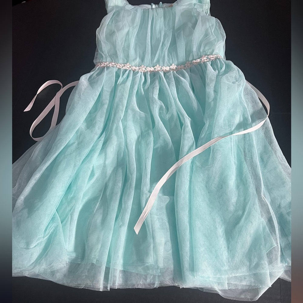 Big Girls Sleeveless Mint Green Tulle Dress Size 12
